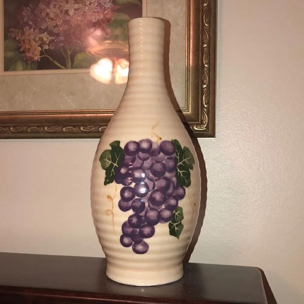 Vintage Hand Painted Vase with Grapes